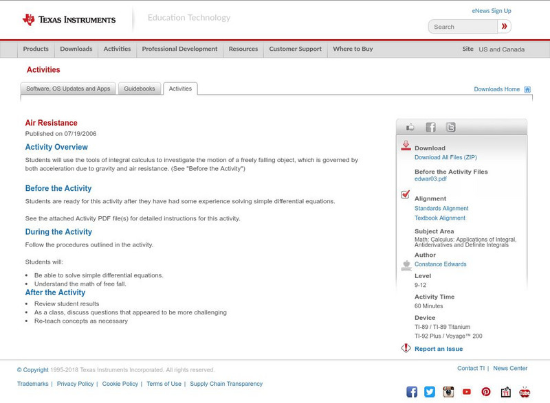 Texas Instruments: Air Resistance Activity Texas Instruments: Air Resistance Activity