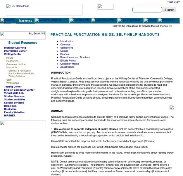 Tidewater Community College Writing Center: Practical Punctuation Guide Handout Tidewater Community College Writing Center: Practical Punctuation Guide Handout