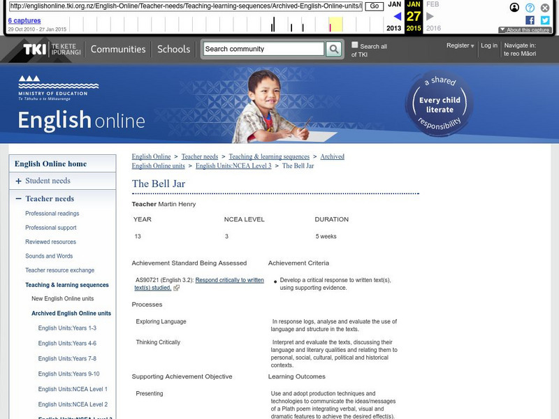 Nz Ministry of Education: The Bell Jar Lesson Plan Nz Ministry of Education: The Bell Jar Lesson Plan