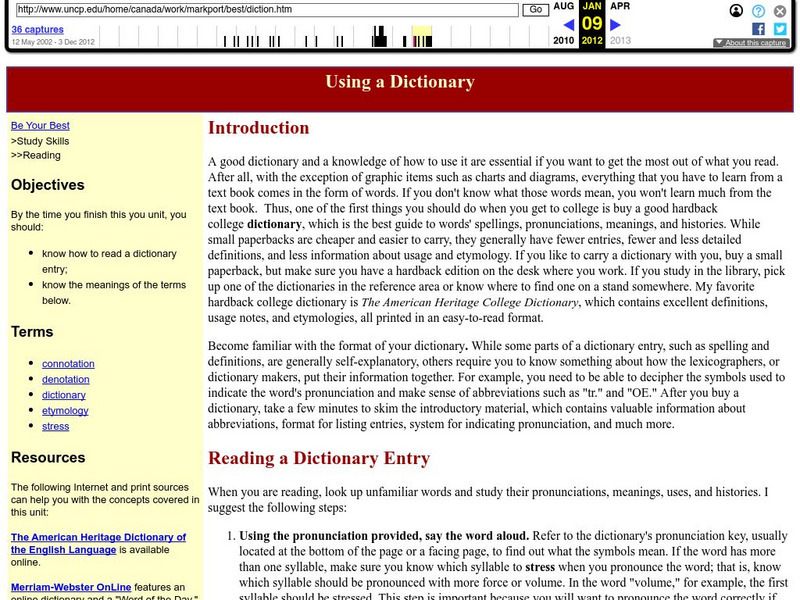 Uncp: Using a Dictionary Handout