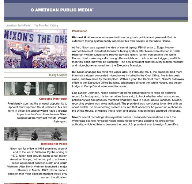 American Public Media: American Radio Works: President Calling: Richard M. Nixon Audio