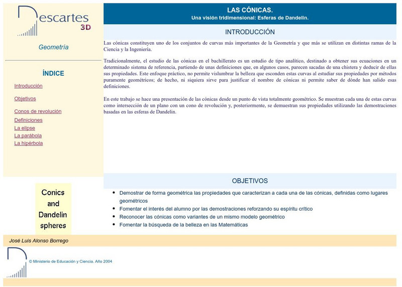 Ministerio De Educacion Y Ciencia: Conicas: Esferas De Dandelin Activity Ministerio De Educacion Y Ciencia: Conicas: Esferas De Dandelin Activity