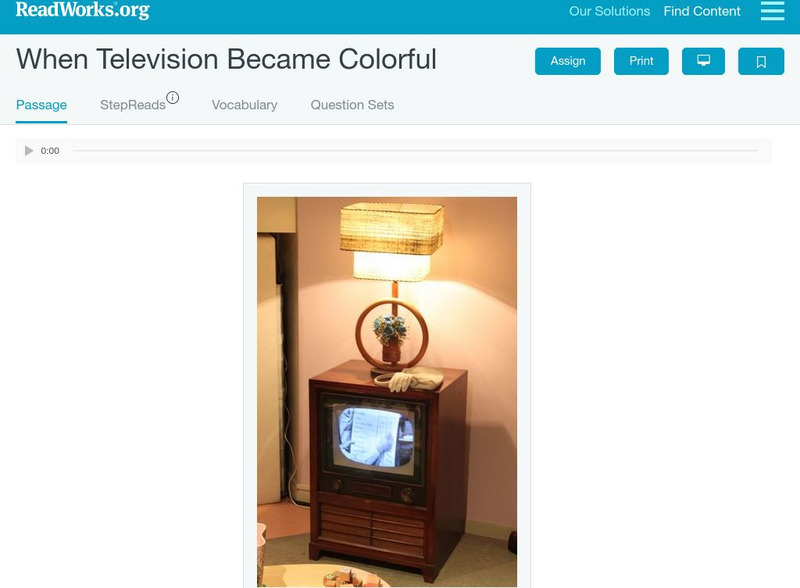 Read Works: Passages: Grade 2: When Television Became Colorful Unit Plan Read Works: Passages: Grade 2: When Television Became Colorful Unit Plan