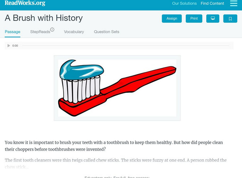 Read Works: Passages: Grade 2: A Brush With History Unit Plan Read Works: Passages: Grade 2: A Brush With History Unit Plan