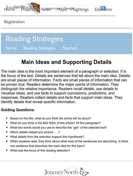 Annenberg Learner: Journey North: Reading Strategies: Main Ideas and Supporting Details Handout Annenberg Learner: Journey North: Reading Strategies: Main Ideas and Supporting Details Handout