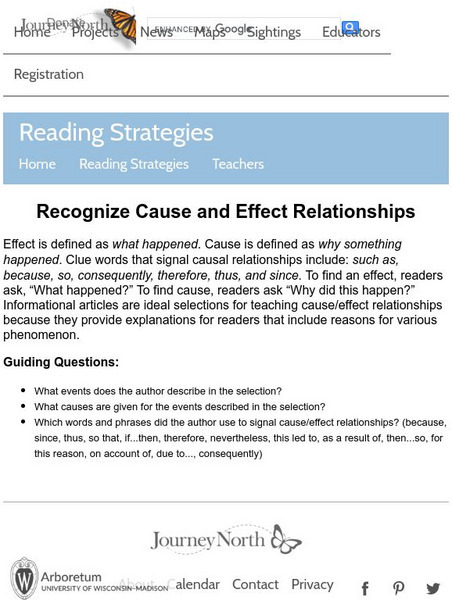 Annenberg Learner: Journey North: Reading Strategies: Recognize Cause and Effect Relationships Handout Annenberg Learner: Journey North: Reading Strategies: Recognize Cause and Effect Relationships Handout