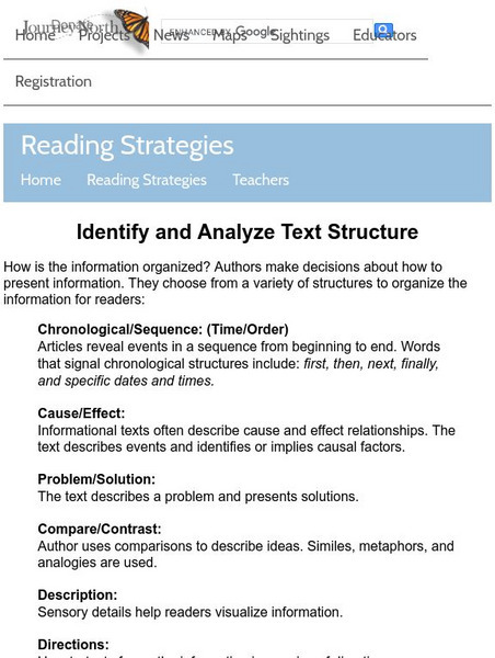 Annenberg Learner: Journey North: Reading Strategies: Identify and Analyze Text Structure Handout Annenberg Learner: Journey North: Reading Strategies: Identify and Analyze Text Structure Handout