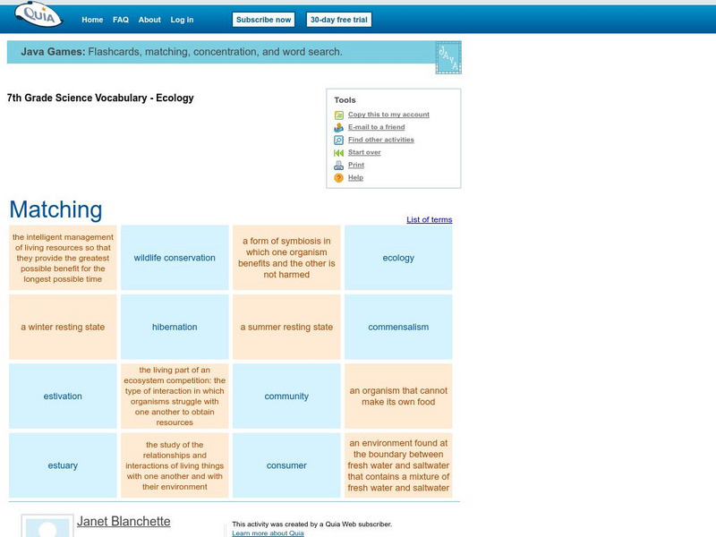 Quia: 7th Grade Science Vocabulary Ecology Matching Interactive Quia: 7th Grade Science Vocabulary Ecology Matching Interactive