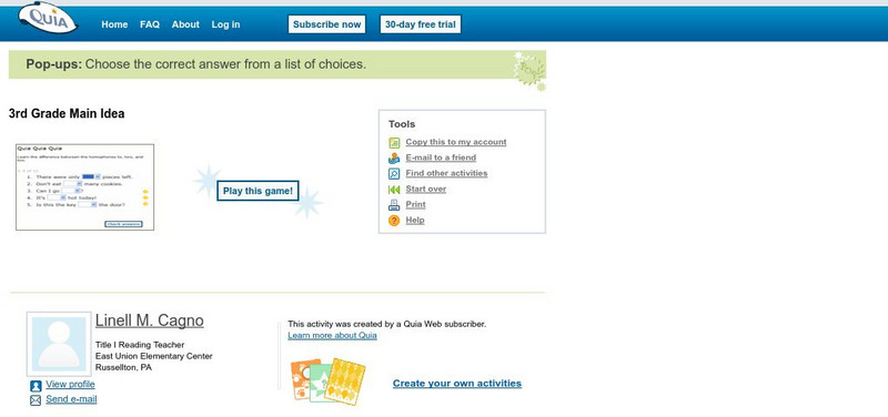 Quia: 3rd Grade Main Idea Unknown Type Quia: 3rd Grade Main Idea Unknown Type