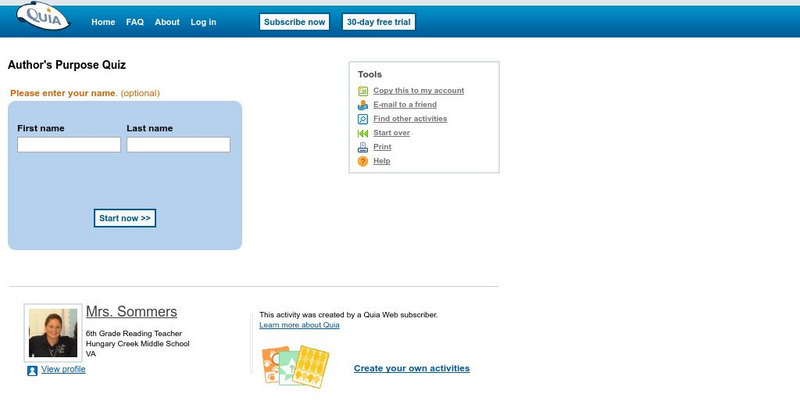 Quia: Author's Purpose Quiz Interactive Quia: Author's Purpose Quiz Interactive