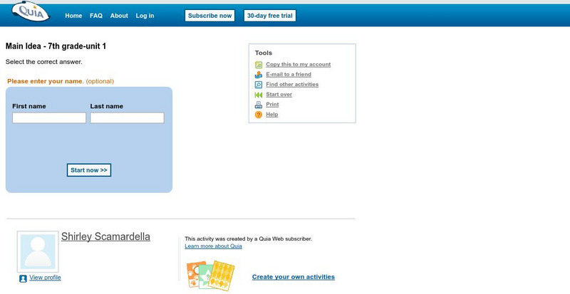 Quia: Main Idea 7th Grade Unit 1 Unknown Type Quia: Main Idea 7th Grade Unit 1 Unknown Type