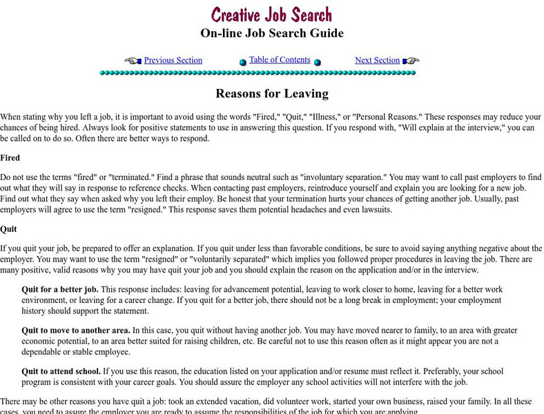 Amby: Reasons for Leaving a Job Article