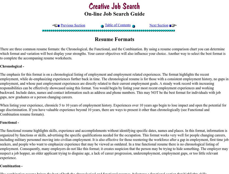 Amby: Resume Formats Article Amby: Resume Formats Article