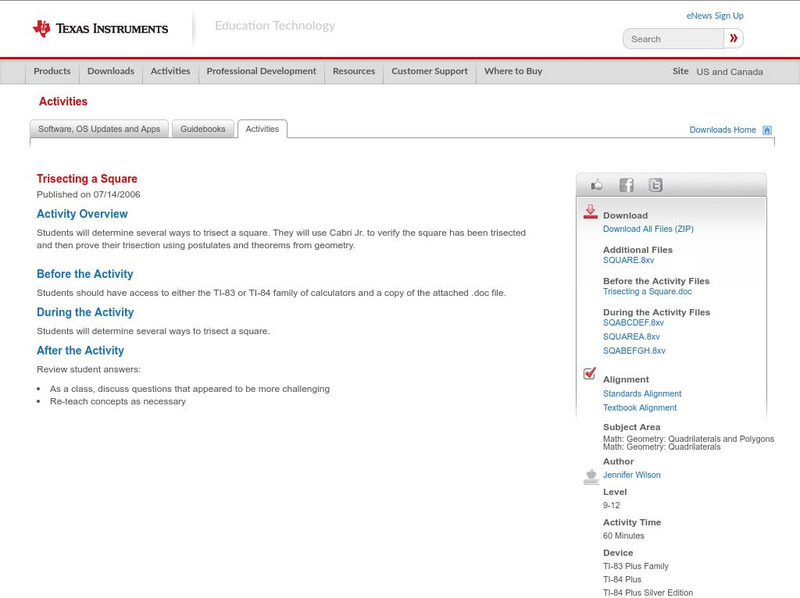 Texas Instruments: Trisecting a Square Activity