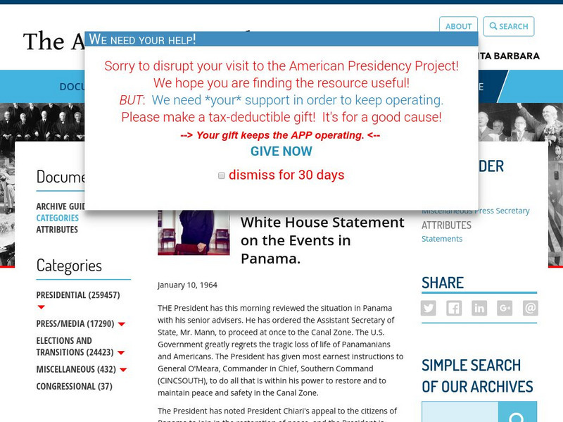 American Presidency Project: White House Statement on the Events in Panama Primary American Presidency Project: White House Statement on the Events in Panama Primary