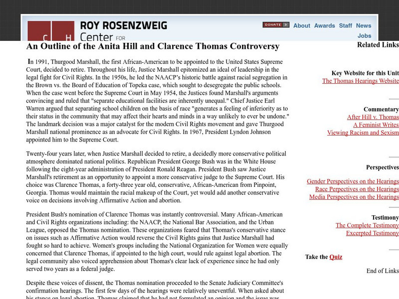 George Mason University: Outline of Anita Hill & Clarence Thomas Controversy Activity George Mason University: Outline of Anita Hill & Clarence Thomas Controversy Activity