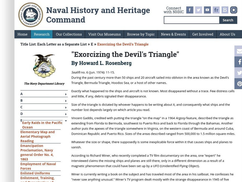 Naval Historical Center: Exorcizing the Devil's Triangle Handout Naval Historical Center: Exorcizing the Devil's Triangle Handout