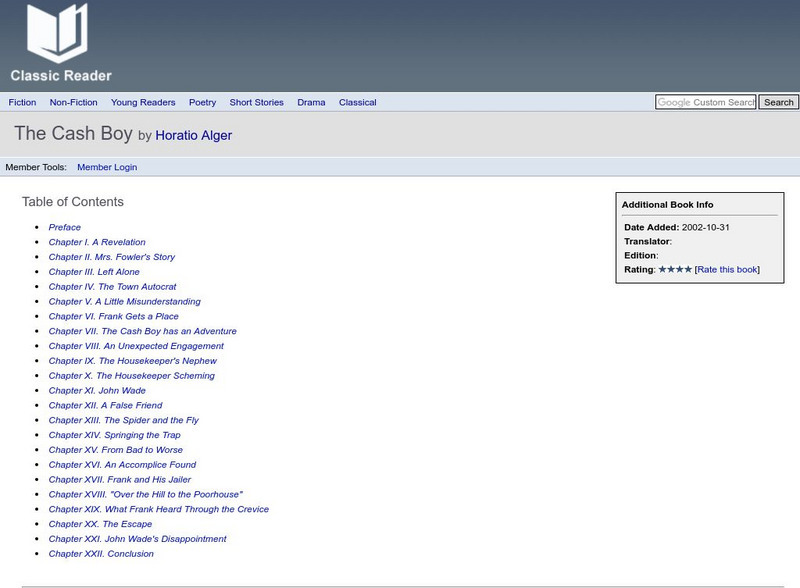 Classic Reader: "The Cash Boy" by Horatio Alger eBook