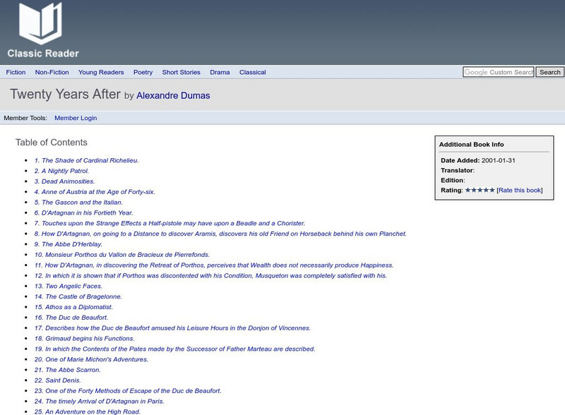 Classic Reader: Twenty Years After by Alexandre Dumas eBook Classic Reader: Twenty Years After by Alexandre Dumas eBook