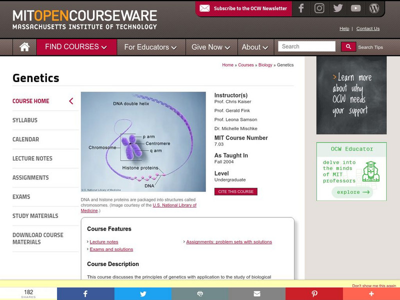 Mit: Open Course Ware: Courses: Biology: Genetics Online Course Mit: Open Course Ware: Courses: Biology: Genetics Online Course
