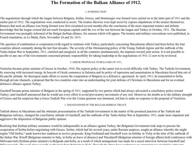 Mount Holyoke: Formation of the Balkan Alliance of 1912 Handout Mount Holyoke: Formation of the Balkan Alliance of 1912 Handout