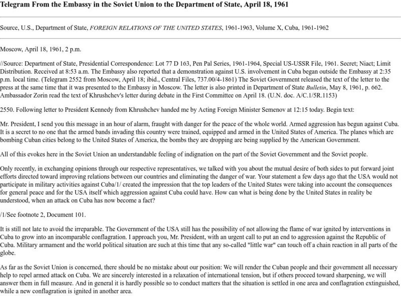 Effect on u.s. u.s.s.r. Relations From Bay of Pigs Primary Effect on u.s. u.s.s.r. Relations From Bay of Pigs Primary