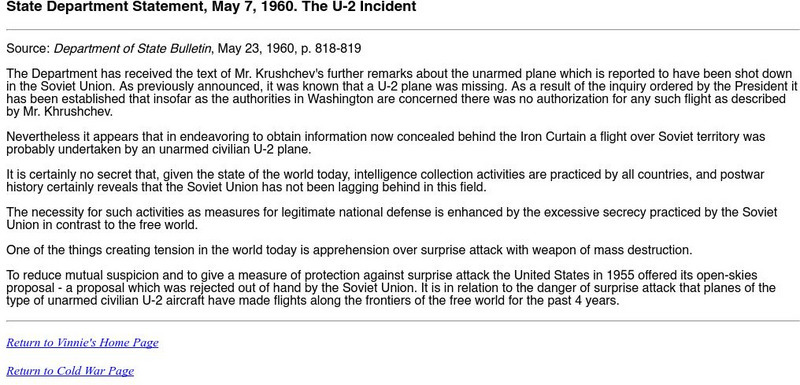 State Department Statement, May 7, 1960. U 2 Incident Primary