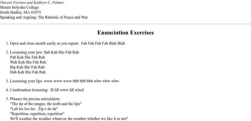 Mt. Holyoke College: Enunciation Exercises Website