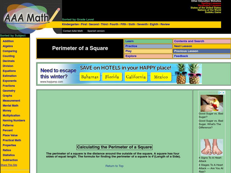 Aaa Math: Perimeter of a Square Activity Aaa Math: Perimeter of a Square Activity