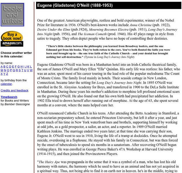 Author's Calendar: Eugene (Gladstone) O Neill Website Author's Calendar: Eugene (Gladstone) O Neill Website