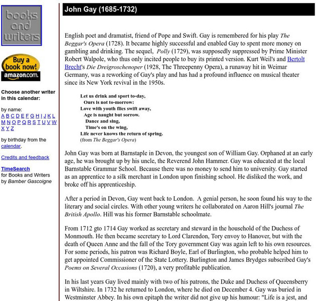 Author's Calendar: John Gay Website