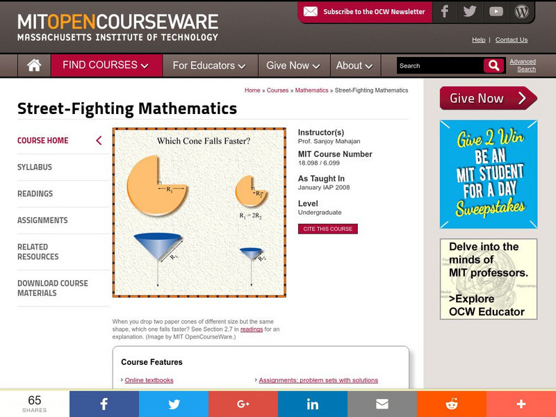 Mit: Open Course Ware: Street Fighting Mathematics Unit Plan Mit: Open Course Ware: Street Fighting Mathematics Unit Plan