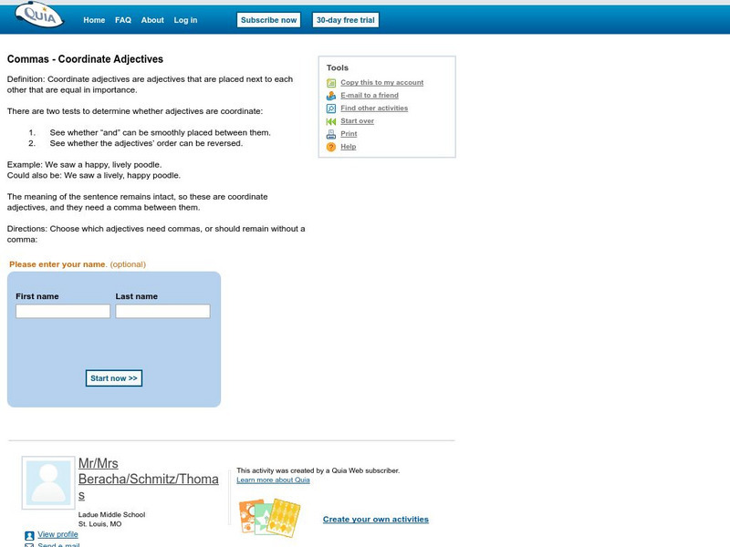Quia: Commas Coordinate Adjectives Unknown Type Quia: Commas Coordinate Adjectives Unknown Type