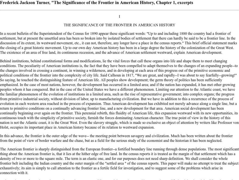 Hippo Campus: Excerpt From "The Significance of the Frontier in American History" Primary Hippo Campus: Excerpt From "The Significance of the Frontier in American History" Primary