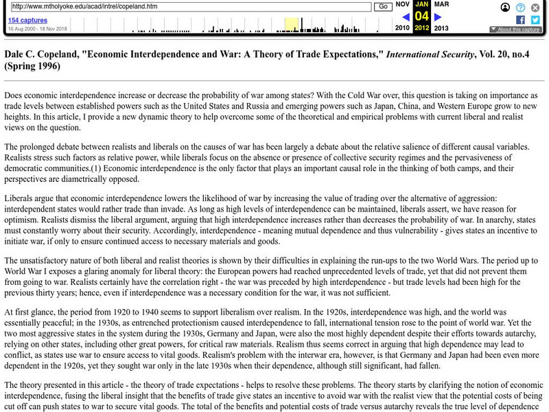Economic Interdependence and War Activity Economic Interdependence and War Activity