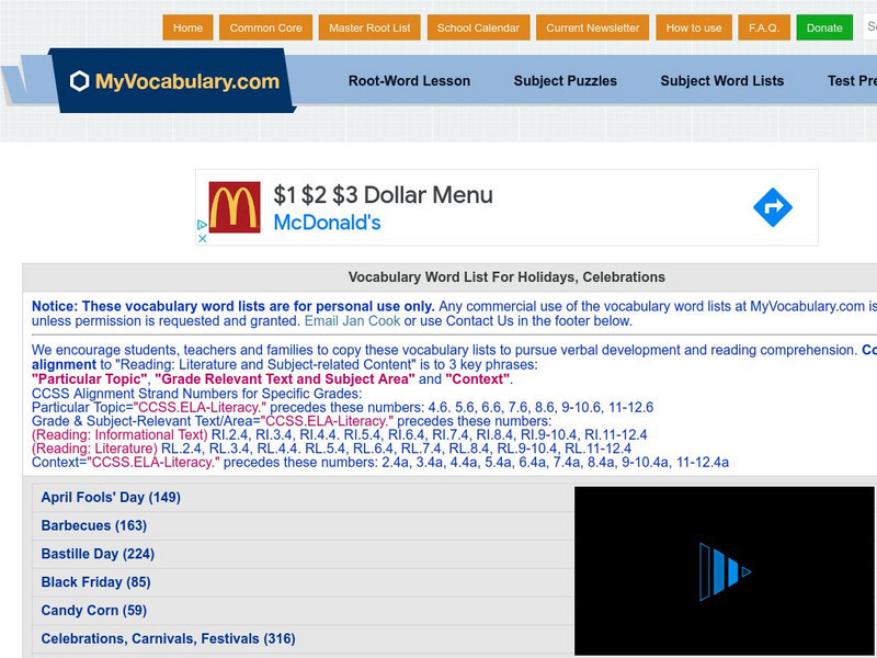 My vocabulary.com: Vocabulary Word List for Holidays, Celebrations Study Guide My vocabulary.com: Vocabulary Word List for Holidays, Celebrations Study Guide