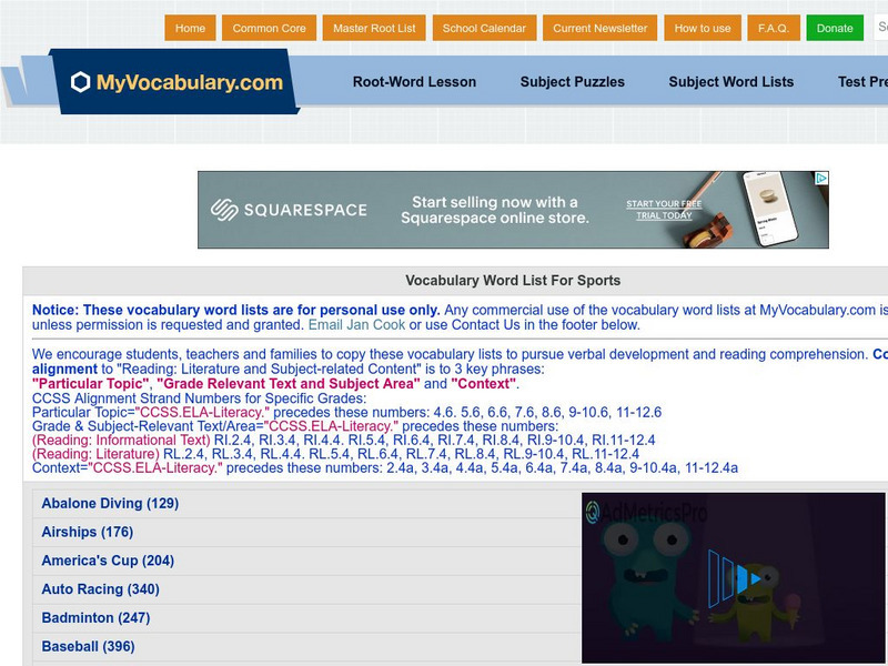 My vocabulary.com: Vocabulary Word List for Sports Study Guide My vocabulary.com: Vocabulary Word List for Sports Study Guide