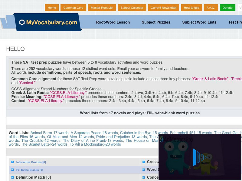 My vocabulary.com: Word Lists From 17 Novels and Plays: Fill in the Blank Puzzles Study Guide My vocabulary.com: Word Lists From 17 Novels and Plays: Fill in the Blank Puzzles Study Guide