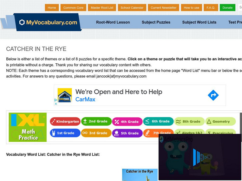 My vocabulary.com: Catcher in the Rye Wordlist and Vocabulary Puzzles Interactive My vocabulary.com: Catcher in the Rye Wordlist and Vocabulary Puzzles Interactive