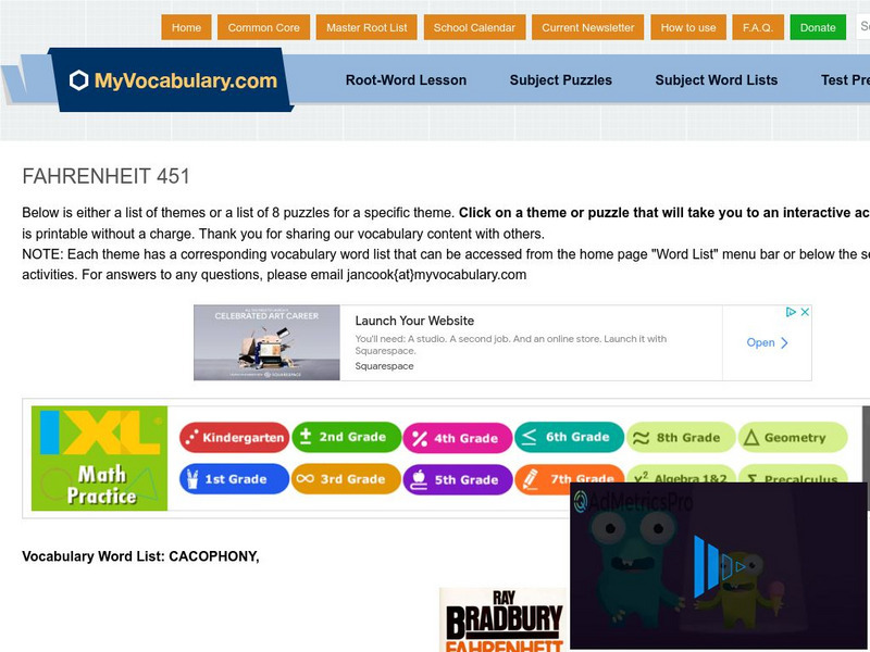 My vocabulary.com: Fahrenheit 451 Wordlist and Vocabulary Puzzles Interactive