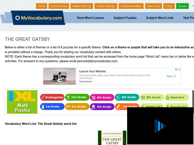 My vocabulary.com: The Great Gatsby Wordlist and Vocabulary Puzzles Interactive