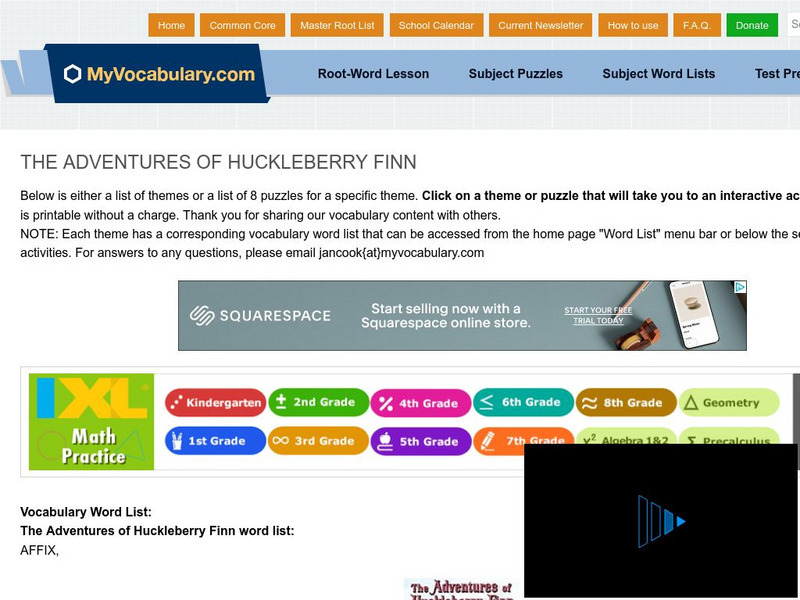 My vocabulary.com: Adventures of Huck Finn Wordlist & Vocabulary Puzzles Interactive My vocabulary.com: Adventures of Huck Finn Wordlist & Vocabulary Puzzles Interactive
