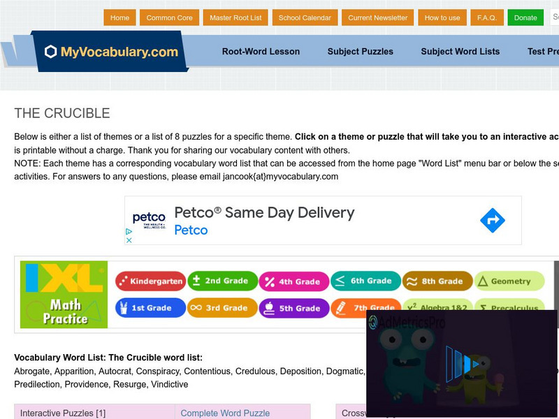 My vocabulary.com: The Crucible Wordlist and Vocabulary Puzzles Interactive My vocabulary.com: The Crucible Wordlist and Vocabulary Puzzles Interactive
