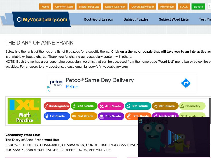 My vocabulary.com: The Diary of Anne Frank Wordlist and Vocabulary Puzzles Interactive My vocabulary.com: The Diary of Anne Frank Wordlist and Vocabulary Puzzles Interactive
