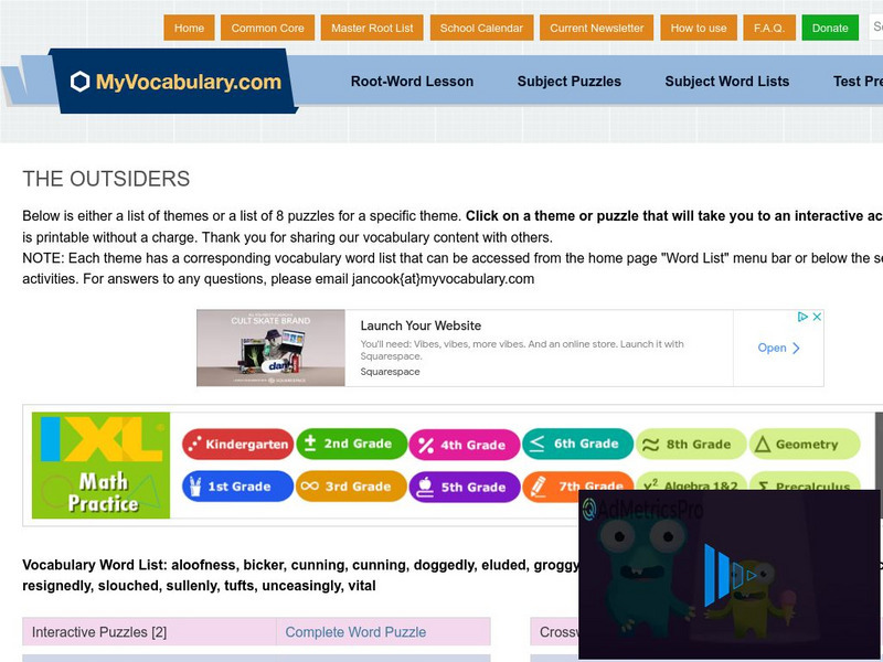 My vocabulary.com: The Outsiders Wordlist and Vocabulary Puzzles Interactive My vocabulary.com: The Outsiders Wordlist and Vocabulary Puzzles Interactive