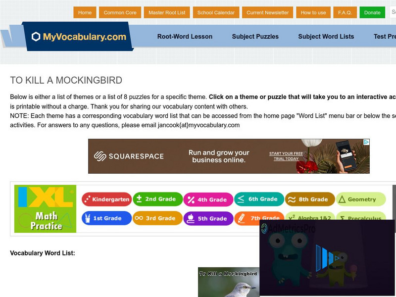 My vocabulary.com: To Kill a Mockingbird Wordlist and Vocabulary Puzzles Interactive My vocabulary.com: To Kill a Mockingbird Wordlist and Vocabulary Puzzles Interactive