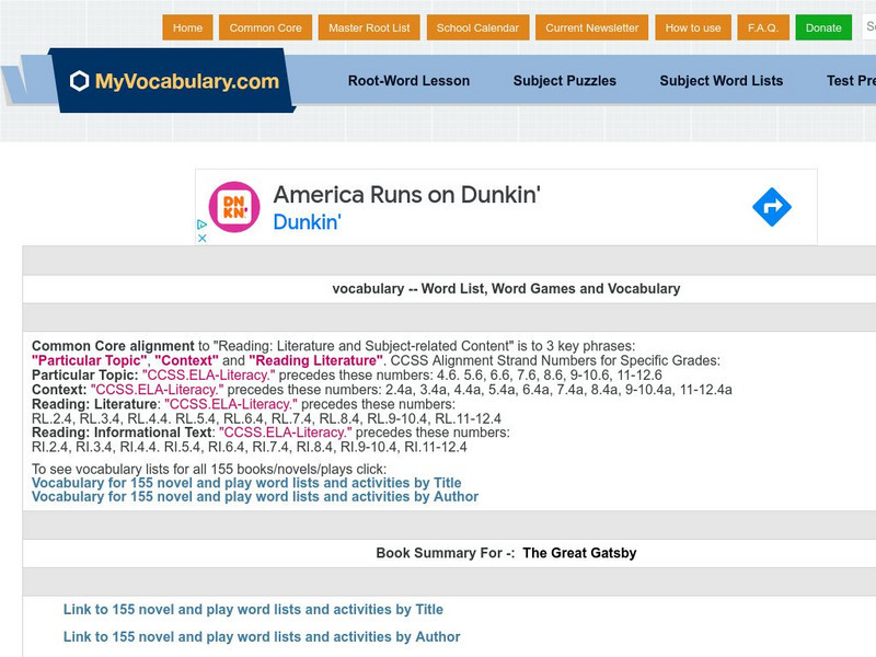 My vocabulary.com: Book Summary for the Great Gatsby Study Guide My vocabulary.com: Book Summary for the Great Gatsby Study Guide