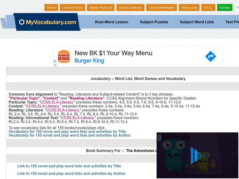 My vocabulary.com: Book Summary for the Adventures of Huckleberry Finn Study Guide My vocabulary.com: Book Summary for the Adventures of Huckleberry Finn Study Guide