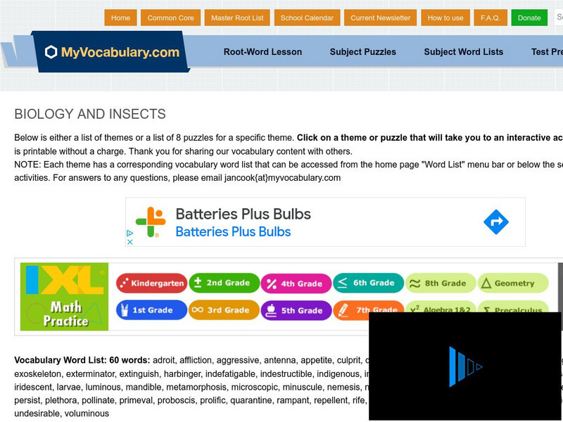 My vocabulary.com: Biology and Insects Interactive My vocabulary.com: Biology and Insects Interactive