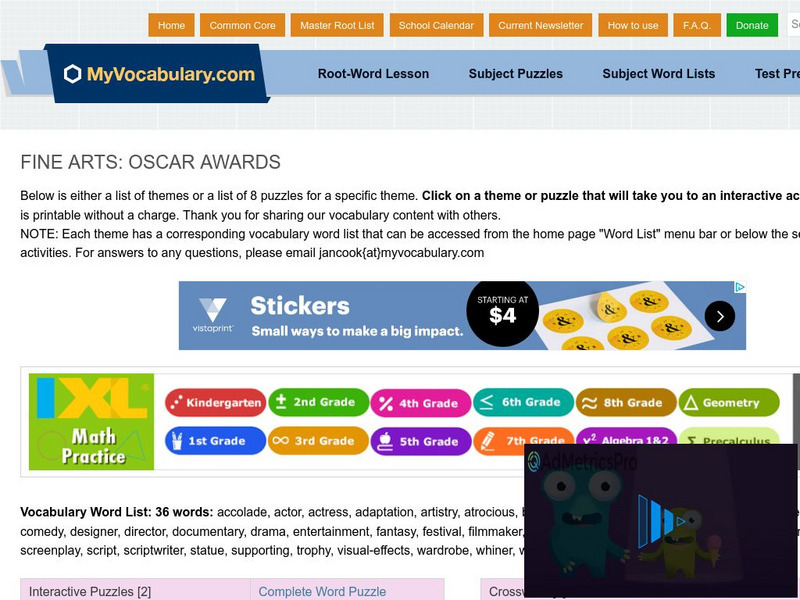My vocabulary.com: Fine Arts: Oscar Awards Interactive
